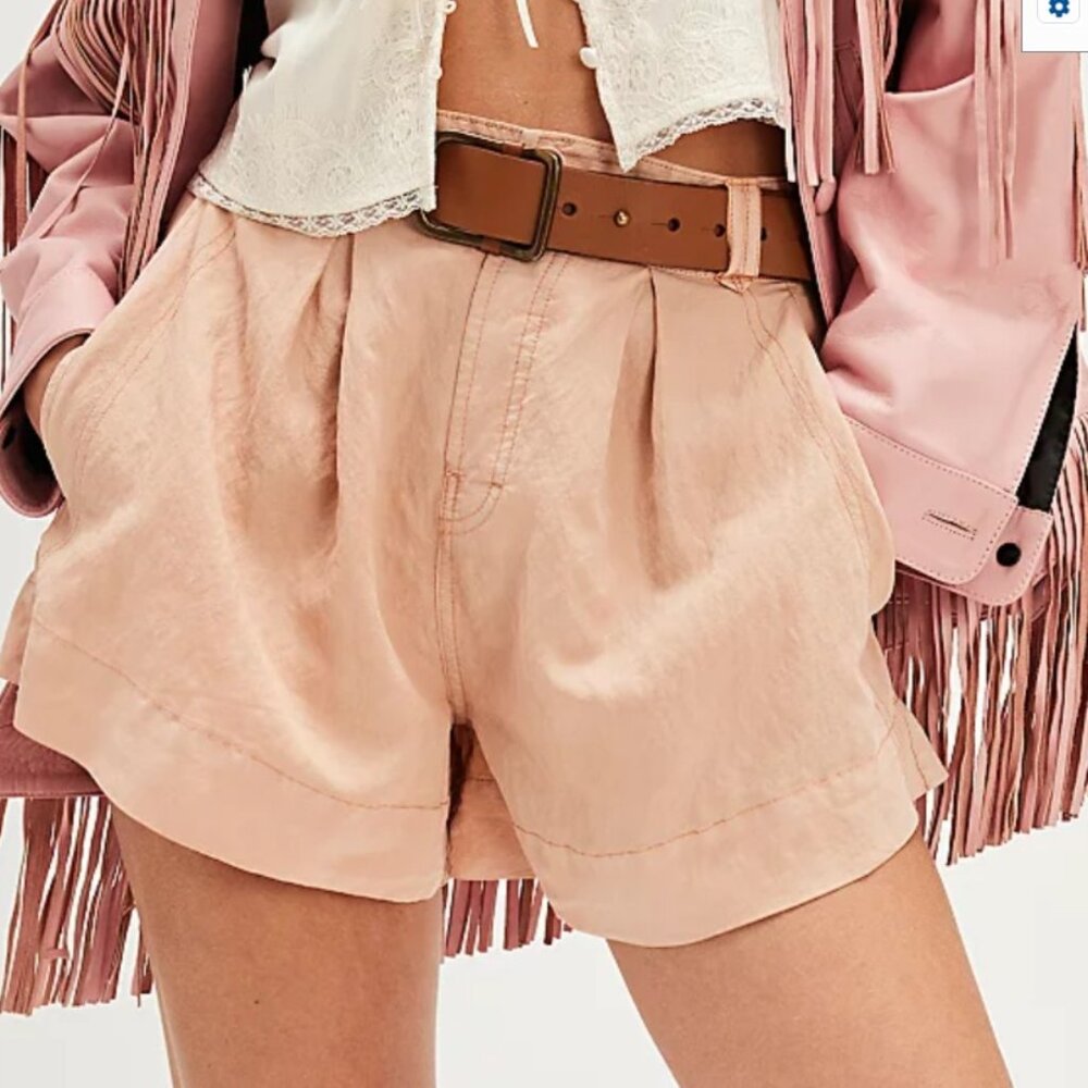 Free People High Waist Pleated Shorts in Blush Pink